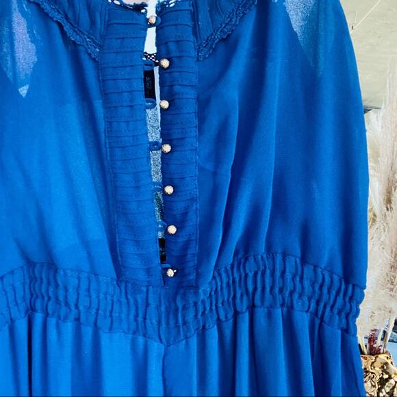 NEW FREE PEOPLE FP Blue Bells & Ruffles Tank Top Sheer Jumpsuit Flares Shorts XS - Picture 7 of 15